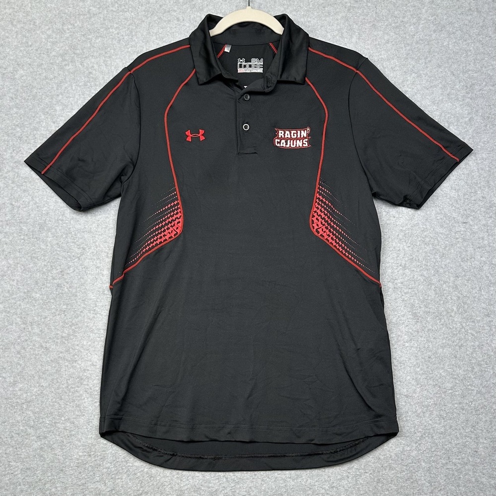 Louisiana Ragin' Cajuns Shirt Mens S Black NCAA Polo Loose HeatGear Under Armour